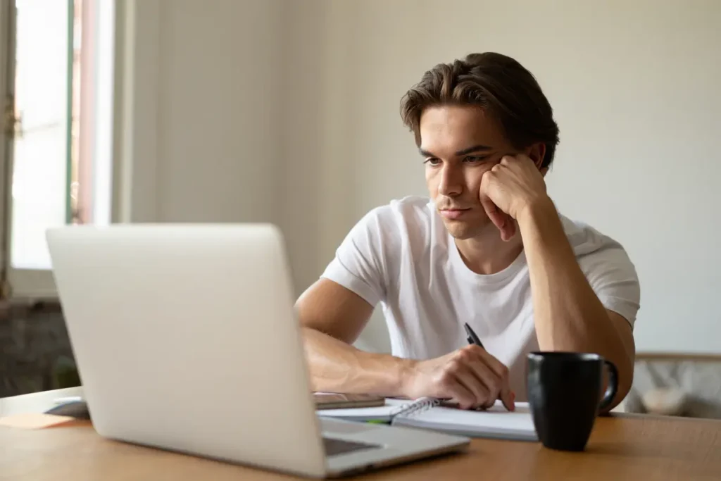 Jeune homme qui compare les prix du permis de conduire à Genève